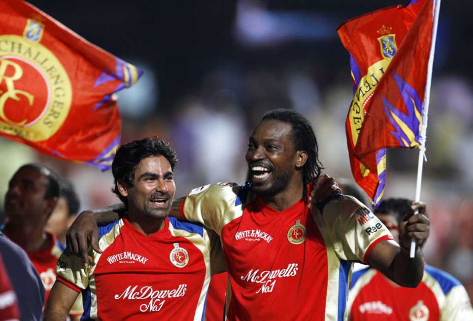 Royal Challengers Bangalore celebrate their semi-final win over New South Wales, RCB v NSW, 1st semi-final, CLT20, Bangalore, October 7, 2011