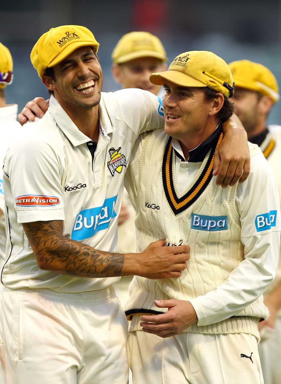 Mitchell Johnson and Marcus North celebrates Western Australia's win