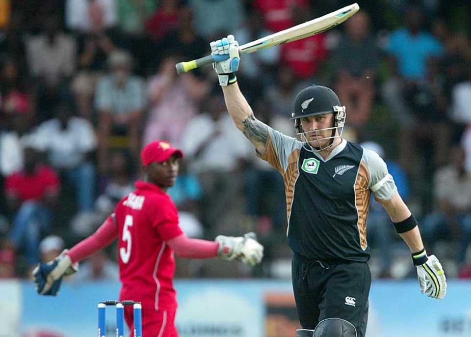 Brendon McCullum celebrates his half-century, Zimbabwe v New Zealand, 1st Twenty20 international, Harare