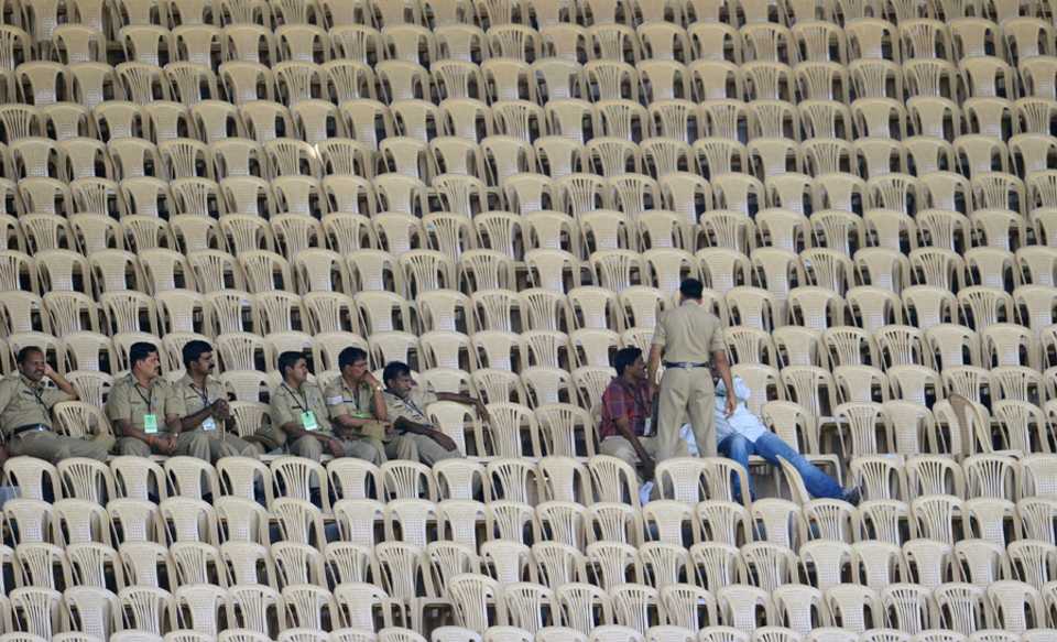 Policemen sit in the empty stands, Australia v Kenya, World Cup 2011, Group A, Bangalore, March 13, 2011