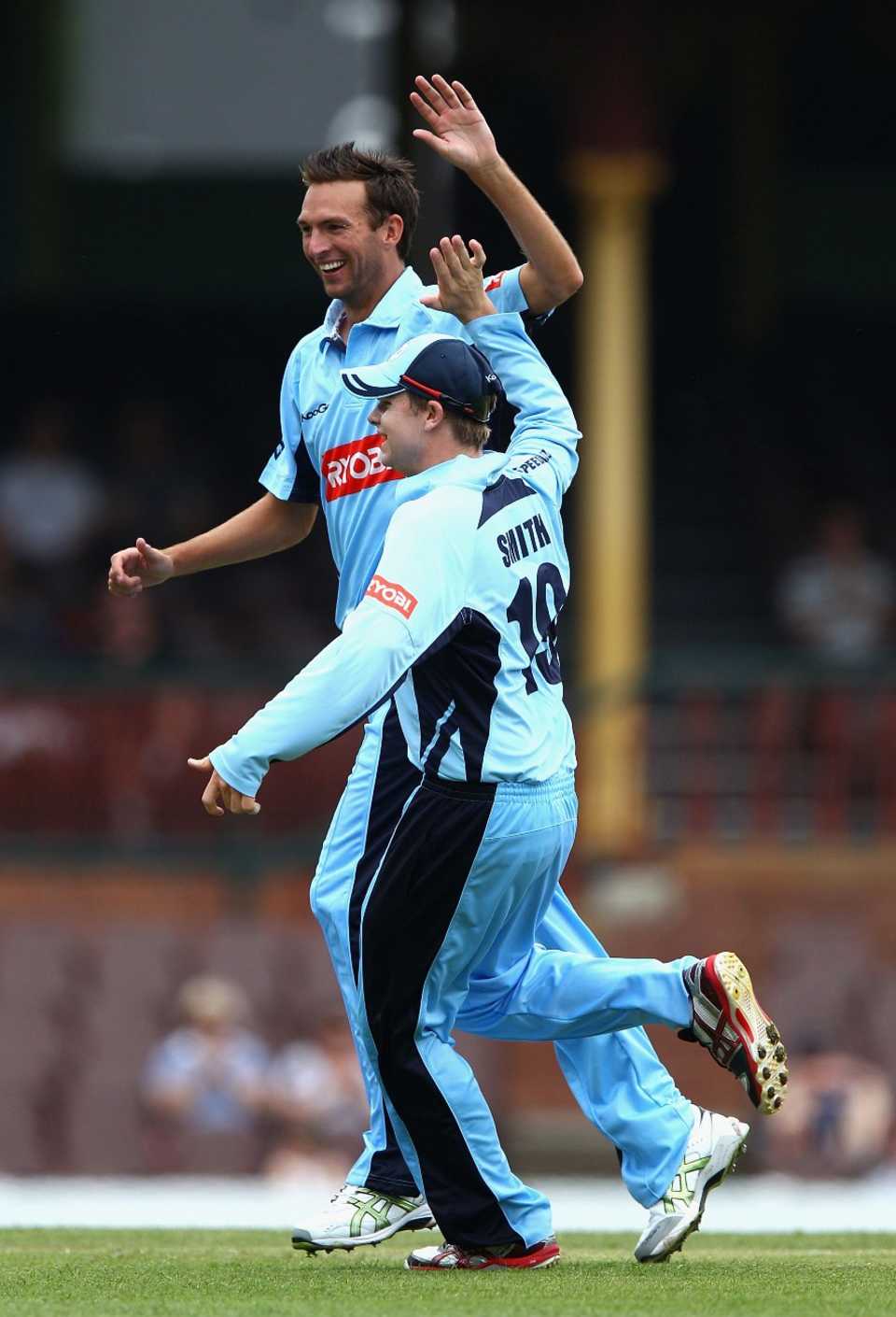 Trent Copeland celebrates a wicket