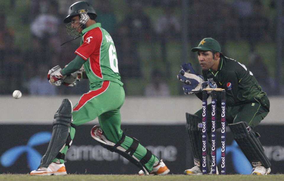 Nasir Hossain prepares to play an aggressive stroke 