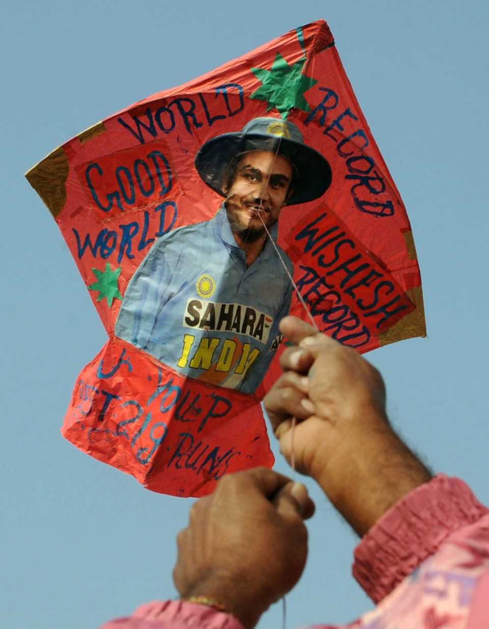 A kite celebrating Virender Sehwag's record-breaking 219