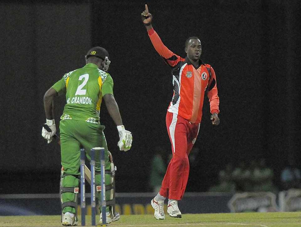 Kevon Cooper picked up 3 for 26, Guyana v Trinidad and Tobago, Caribbean T20 2011-12, Group A match, North Sound, Antigua, January 13, 2012