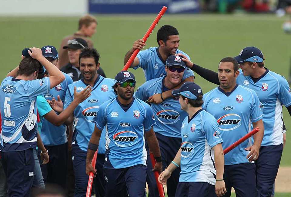 Auckland Aces celebrate their title win, Auckland Aces v Canterbury, HRV Cup final, Auckland, January 22, 2012