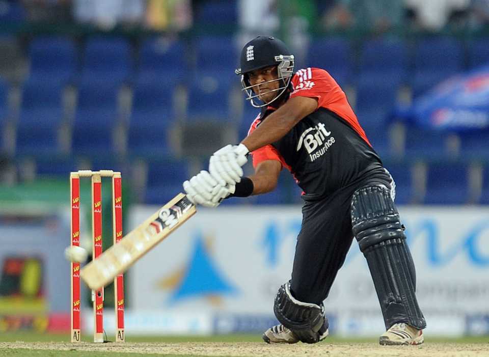 Samit Patel hits a boundary during his quickfire 17 from 12 balls, Pakistan v England, 1st ODI, Abu Dhabi, February, 13, 2012