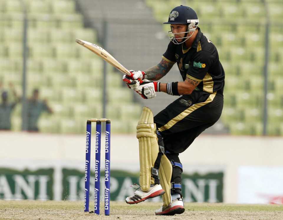 Peter Trego pulls during his fifty, Chittagong Kings v Sylhet Royals, Bangladesh Premier League, Mirpur, February 15, 2012
