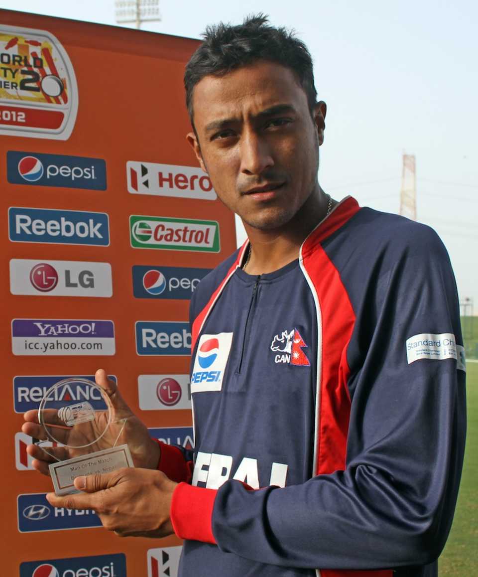 Paras Khadka with his Man-of-the-Match award