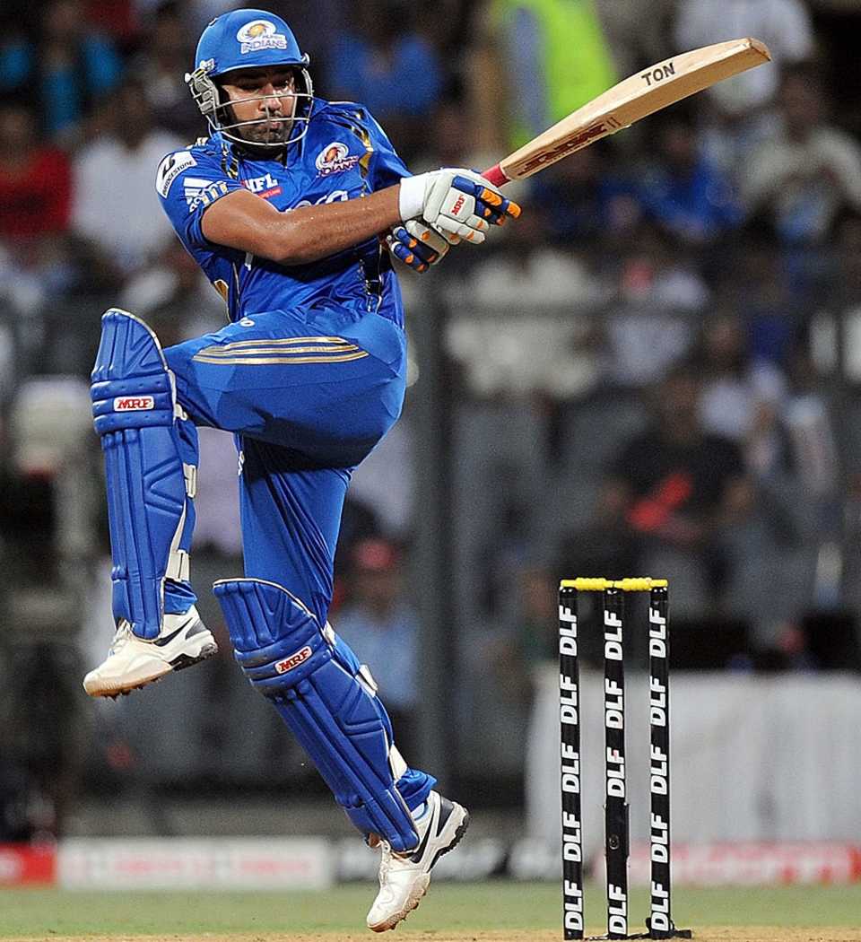 Rohit Sharma pulls during his 42