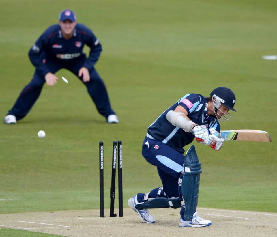 Phil Jaques is bowled first ball by Matt Coles