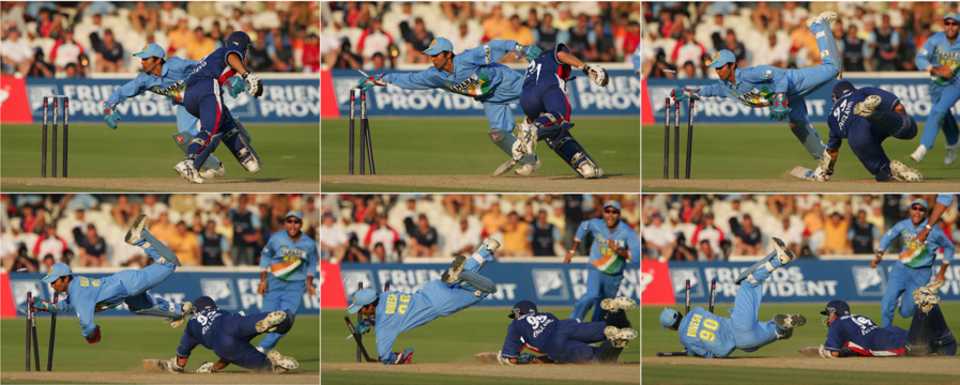 Dinesh Karthik's stumping of Michael Vaughan in sequence, England v India, 3rd ODI, Lord's, London, September 5, 2004