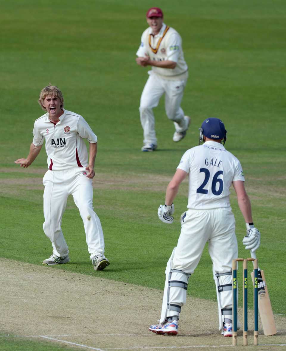 Oli Stone claims his maiden first-class wicket, Yorkshire v Northamptonshire, County Championship, Division Two, 2nd day, May 31, 2012