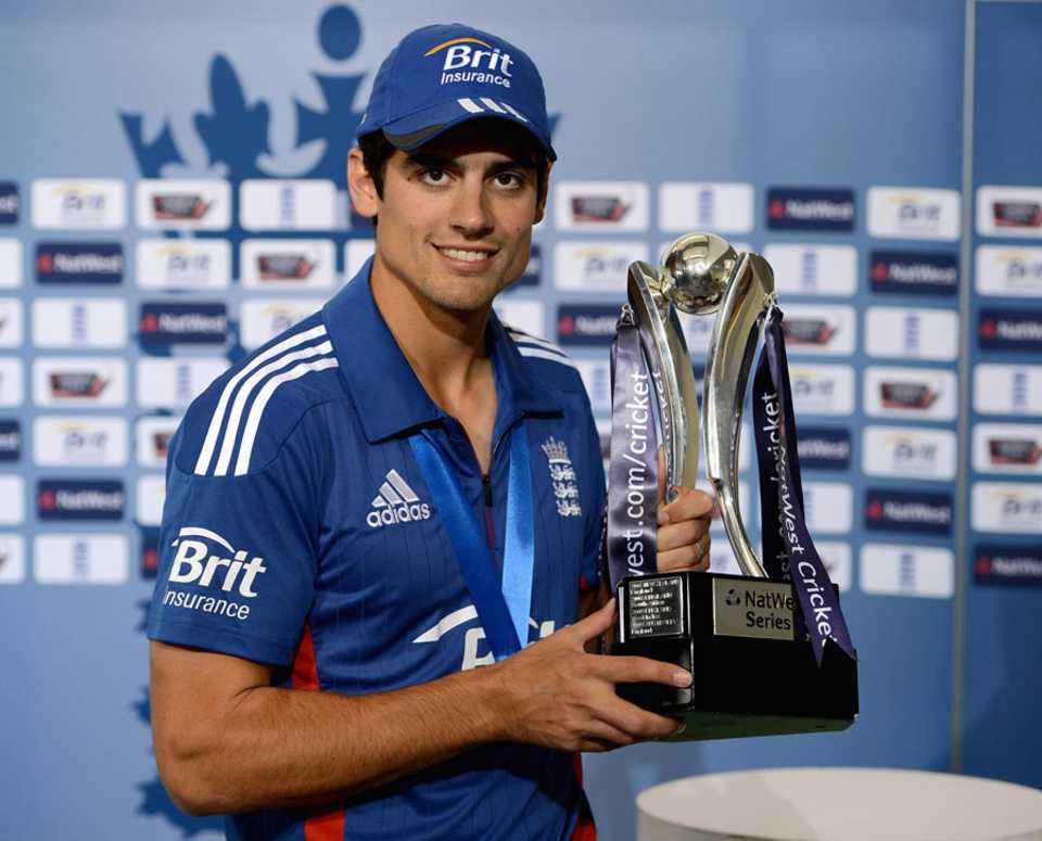Alastair Cook with the NatWest Series Trophy