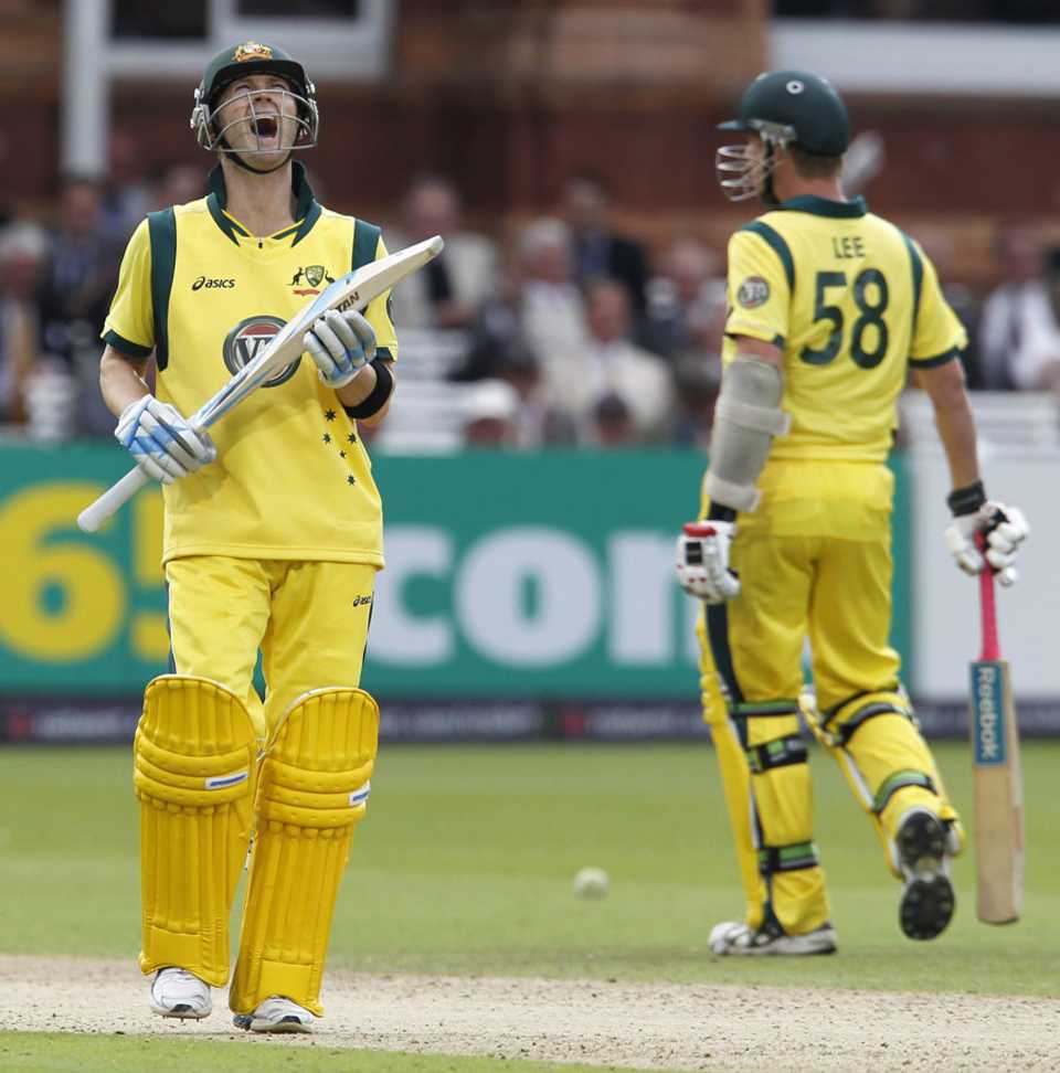 Michael Clarke reacts after being given dismissed for 61