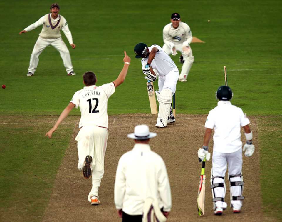 Craig Overton bowled Vernon Philander, Somerset v South Africans, Tour match, Taunton, 2nd day, July 10, 2012