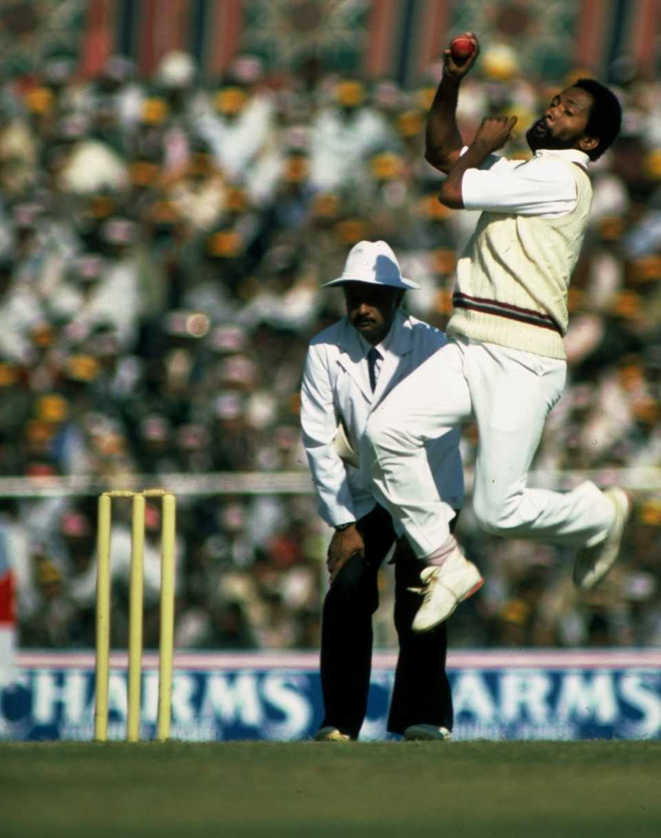 Andy Roberts bowling in his last Test