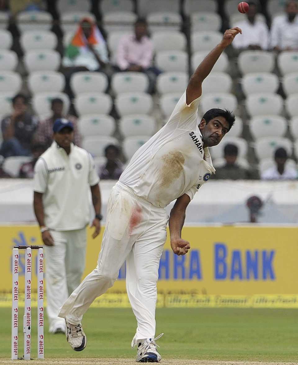 R Ashwin bowls during the second innings