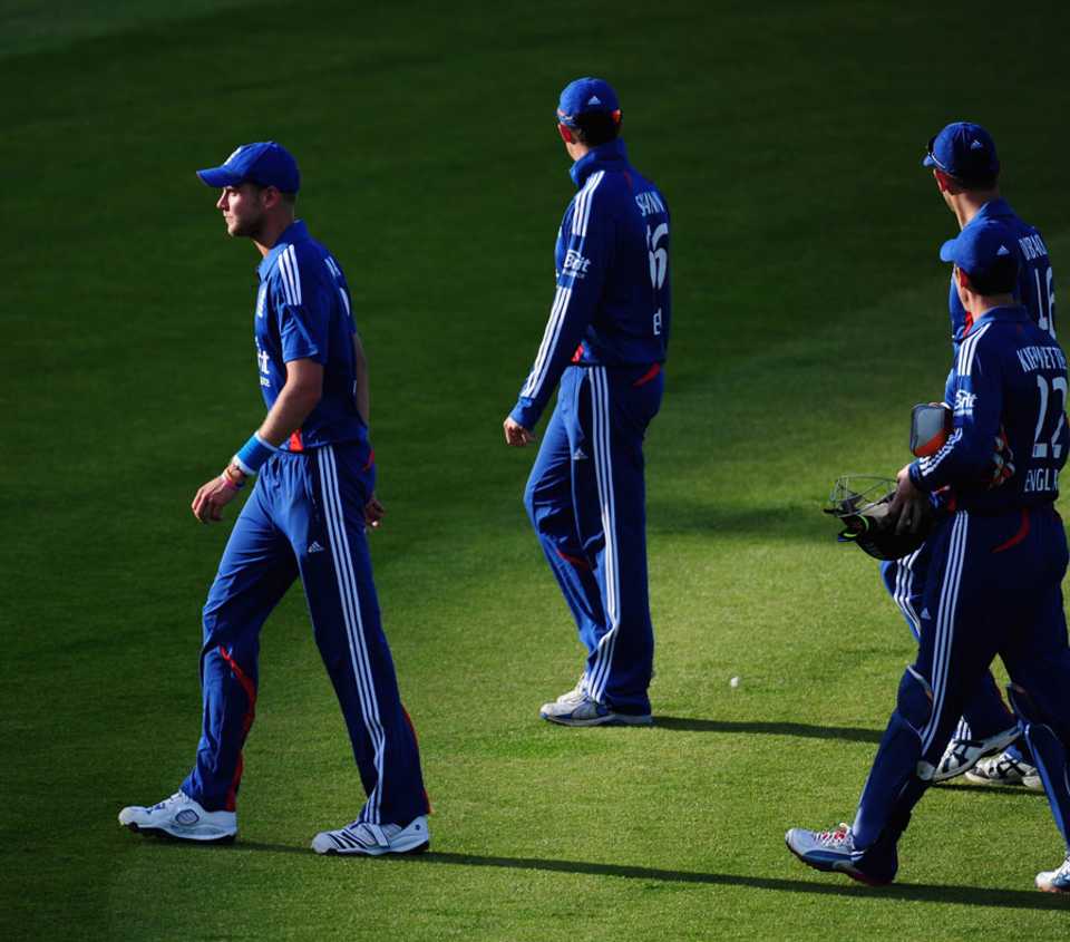 Stuart Broad leads England's players off the field