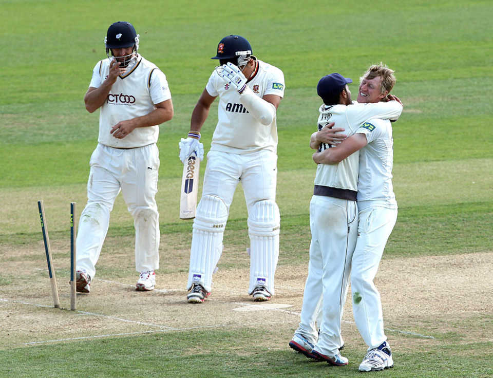 Steve Patterson celebrates after the final wicket