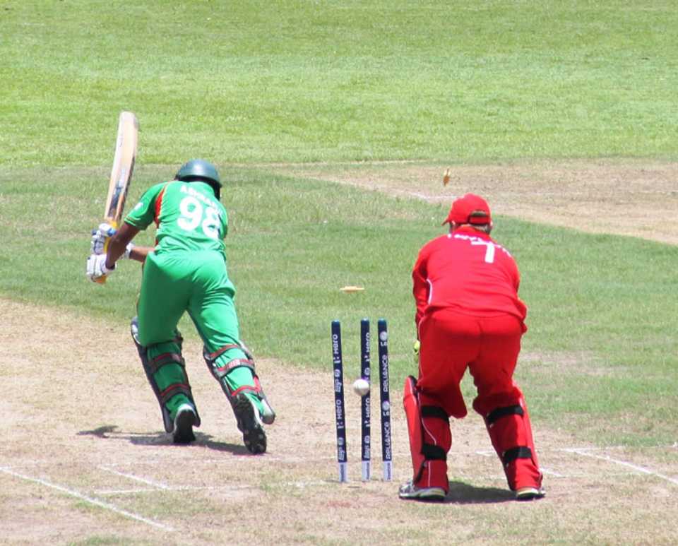 Mohammad Ashraful is bowled, Bangladesh v Zimbabwe, World Twenty20 2012 warm-up, Colombo, September 5, 2012