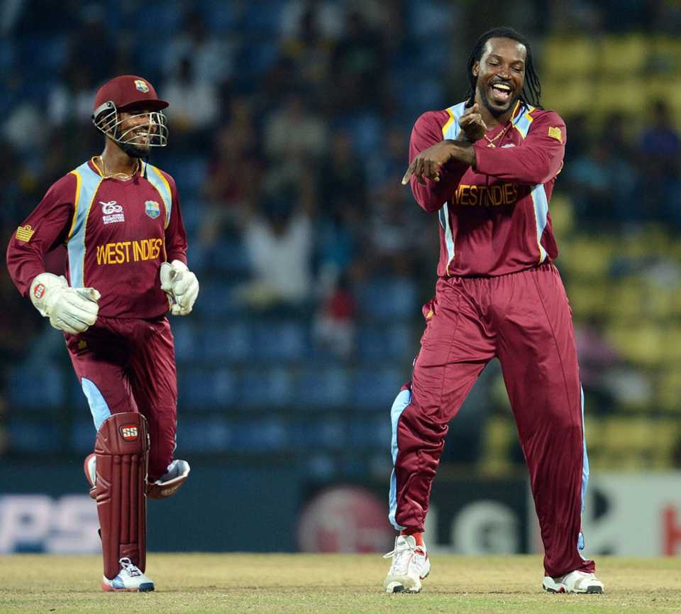 Chris Gayle's celebratory dance having caught Luke Wright at slip, England v West Indies, World Twenty20 2012, Super Eights, Pallekele, September 27, 2012