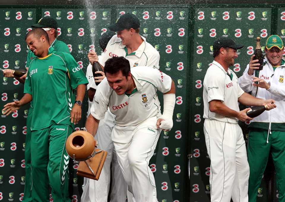 The champagne flows after South Africa's series win