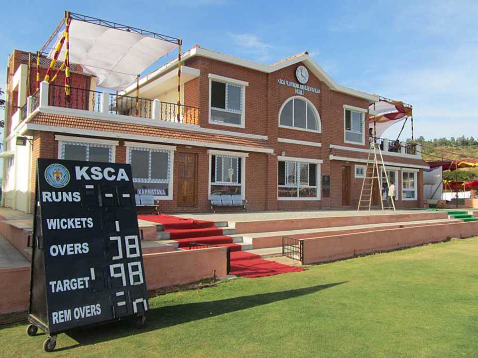 The pavilion at the Karnataka State Cricket Association Ground in Hubli