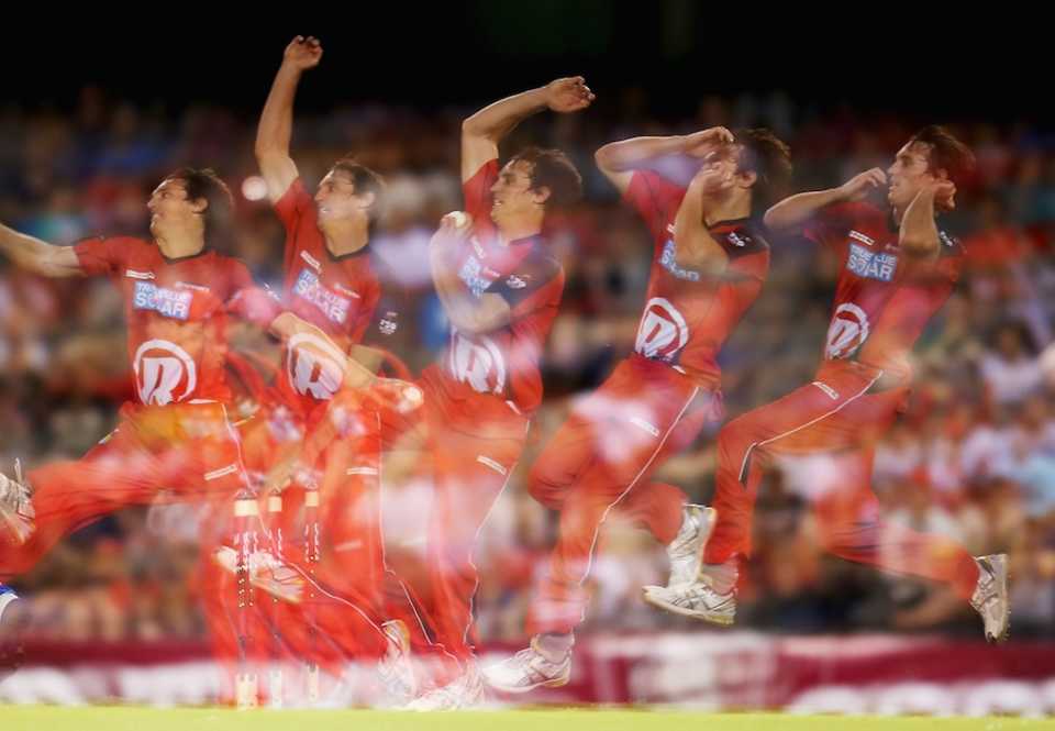 William Sheridan bowling as captured in a multiple exposure shot  , Melbourne Renegades v Adelaide Strikers, BBL, Melbourne, January 2, 2013