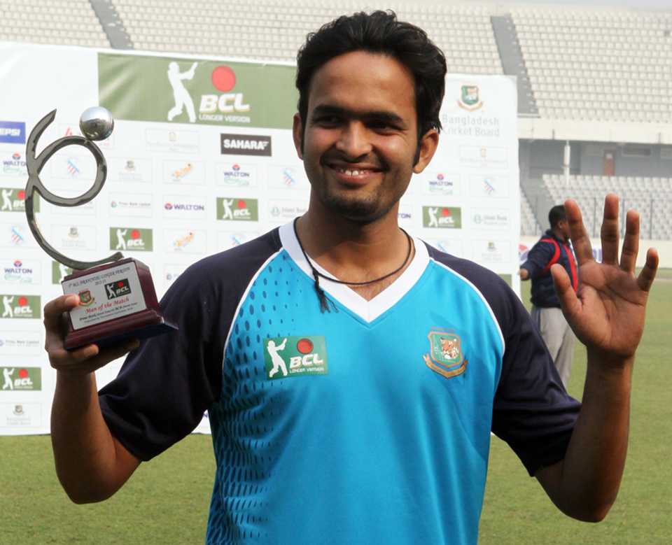 Saqlain Sajib was named Man of the Match, Bangladesh Cricket League, Mirpur, January 11, 2013.