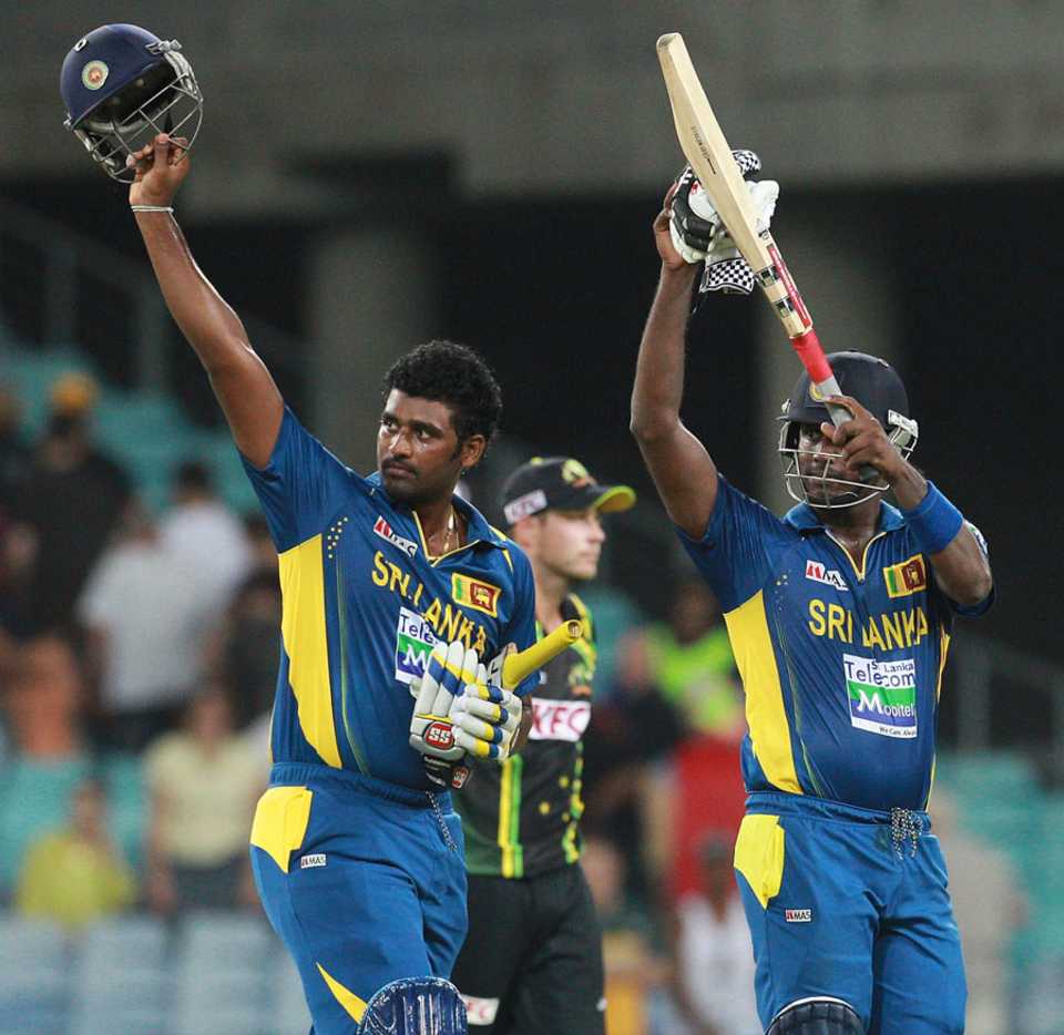 Thisara Perara and Angelo Mathews saw Sri Lanka to a five-wicket win, Australia v Sri Lanka, 1st T20, Sydney, January 26, 2013