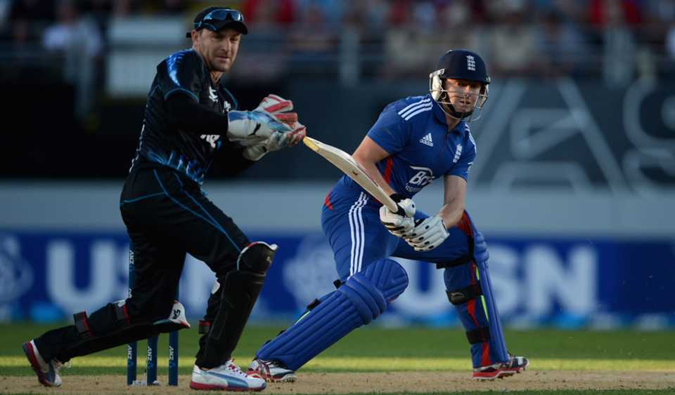 Jonny Bairstow steers the ball wide of Brendon McCullum, New Zealand v England, 1st T20, Auckland, February 9, 2013