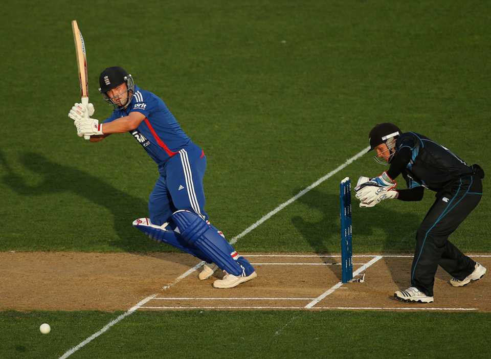 Jonathan Trott flicks into the leg side, New Zealand v England, 2nd ODI, Napier, February 20, 2013