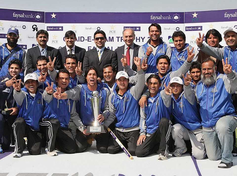 Karachi Blues with their Quaid-e-Azam trophy after winning the final