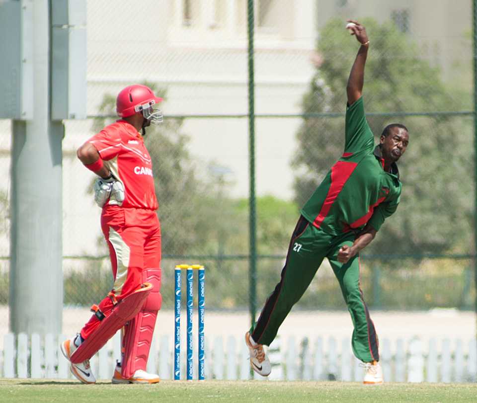 Collins Obuya bowled an effective spell of 2 for 15, Canada v Kenya, ICC World Cricket League Championship, Dubai, March 13, 2013