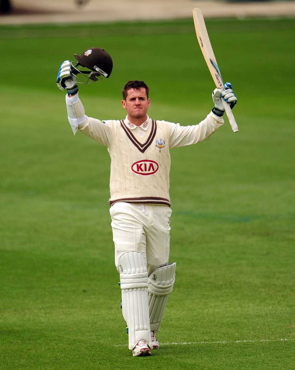 Steven Davies celebrates his century, Surrey v Somerset, County Championship, Division One, The Oval, 3rd day, April 19, 2013