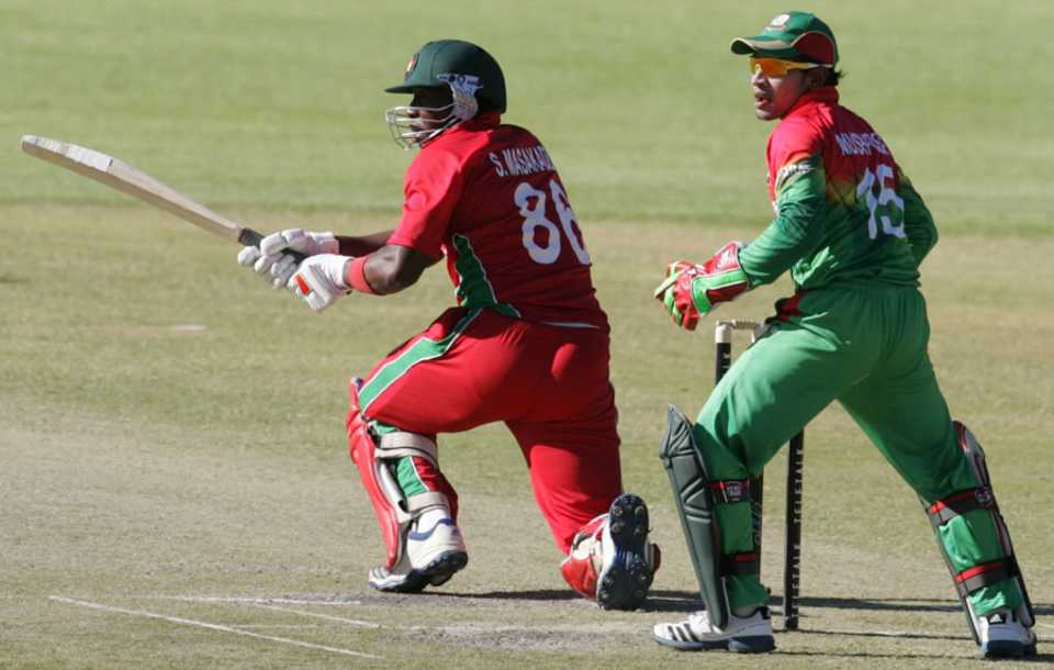 Shingi Masakadza plays a sweep shot, Zimbabwe v Bangladesh, 1st ODI, Bulawayo, May 3, 2013