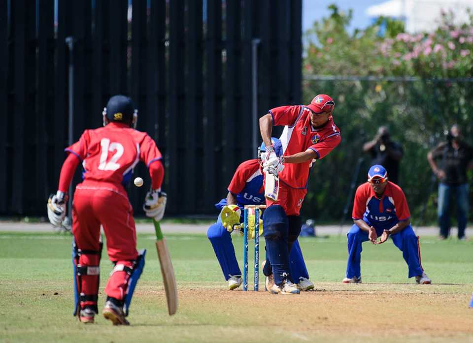 Bermuda's Chris Douglas whips one off his hips in his match-winning 89, Bermuda v USA, World Cricket League Division 3, Hamilton, May 4, 2013