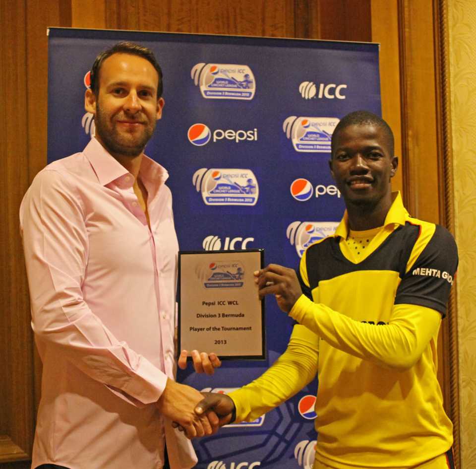 Uganda captain Davis Arinaitwe collects his Player of the Series award