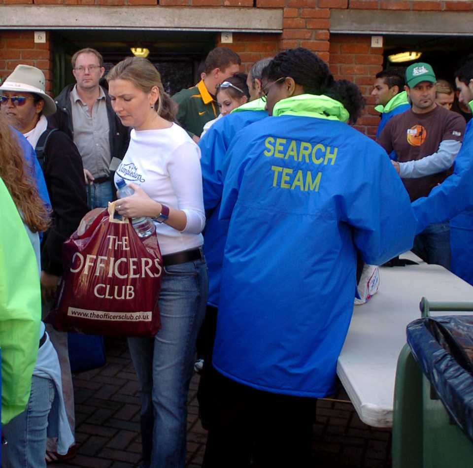Security guards check for any items that breached the ICC rules on ambush marketing