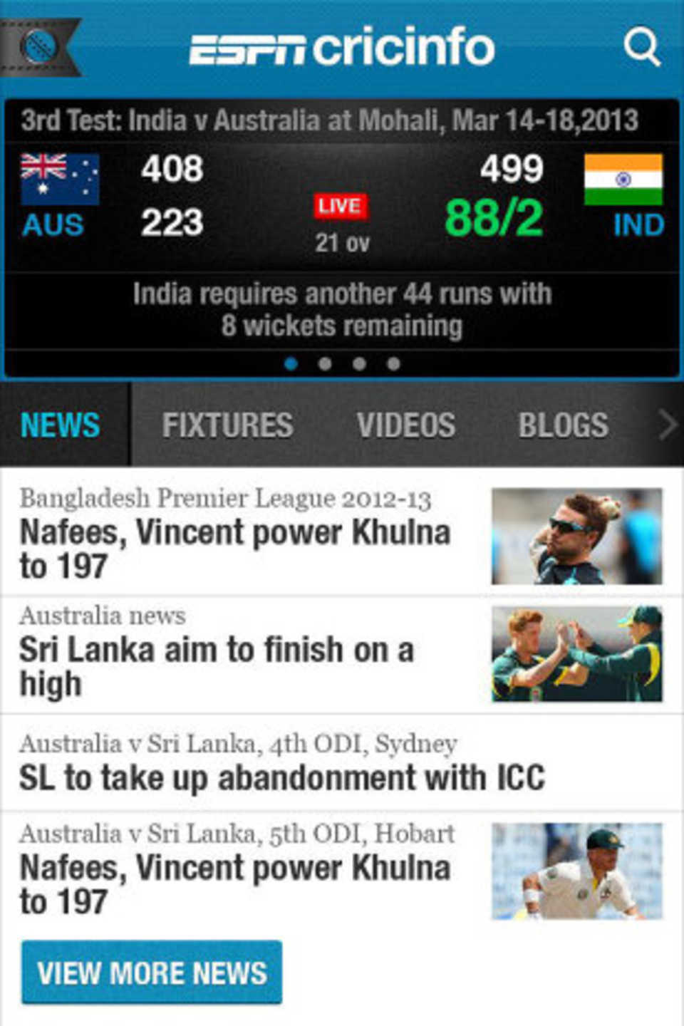 Cricinfo live deals score