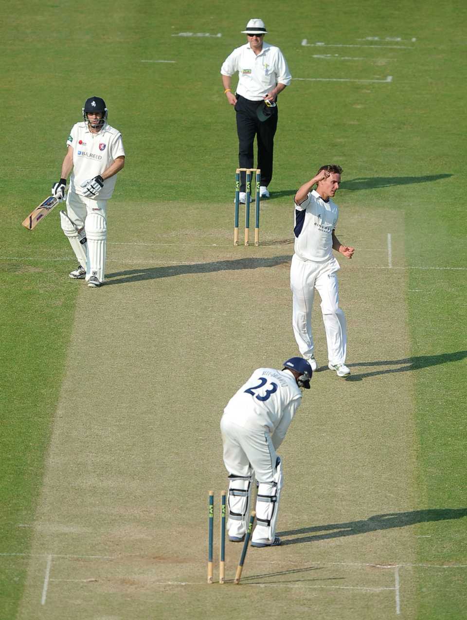 David Griffiths pegged back Daniel Bell-Drummond's off stump