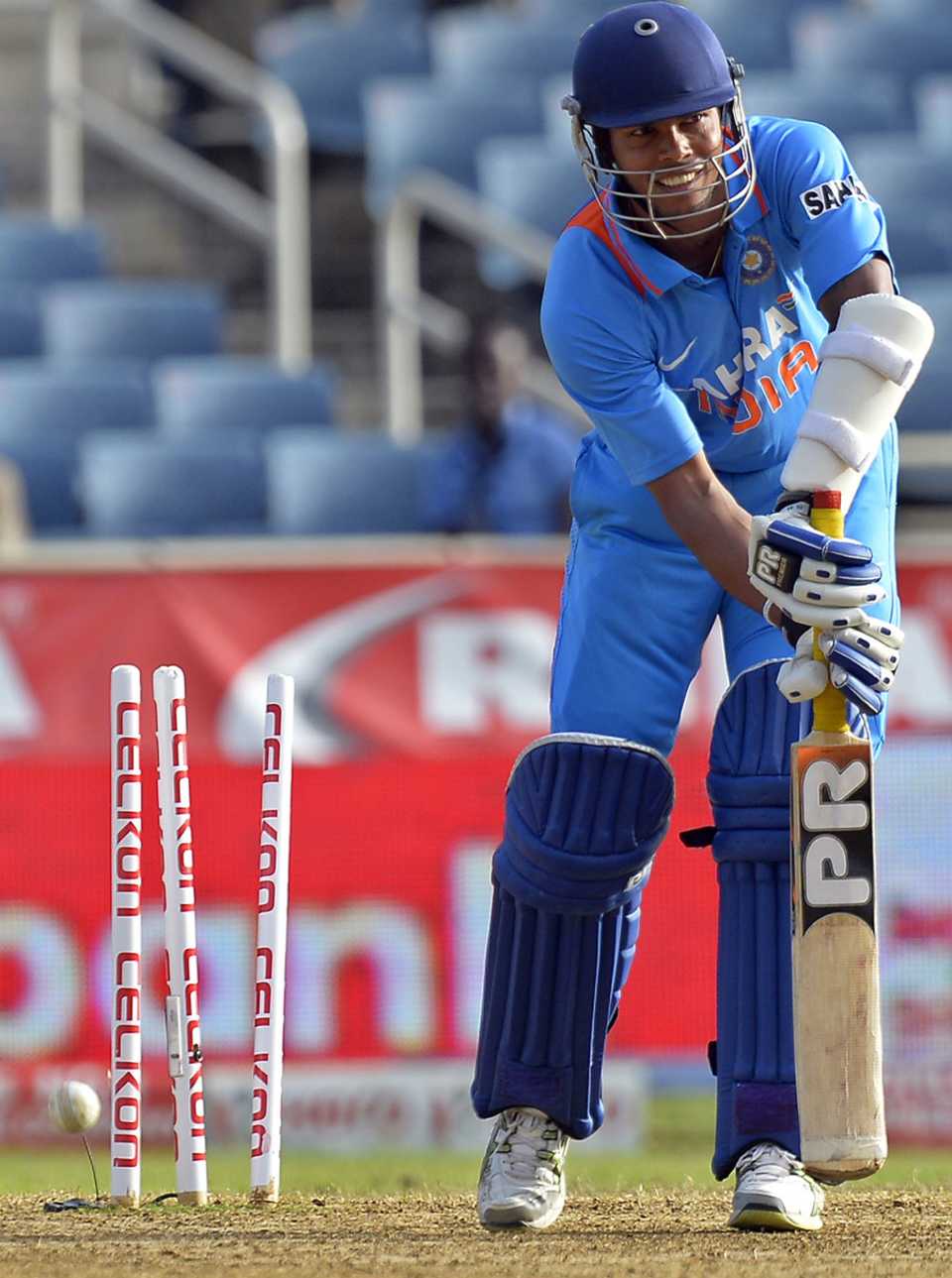 Umesh Yadav was bowled by Lasith Malinga, India v Sri Lanka, West Indies tri-series, Kingston, July 2, 2013