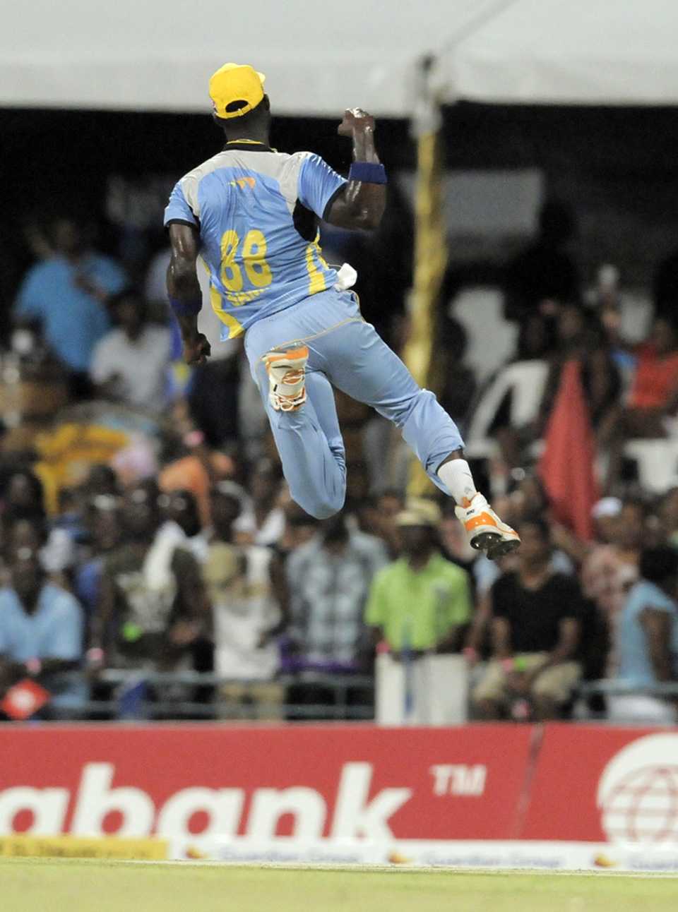 Darren Sammy is ecstatic after a wicket, Barbados Tridents v St Lucia Zouks, Caribbean Premier League 2013, Bridgetown, July 30, 2013
