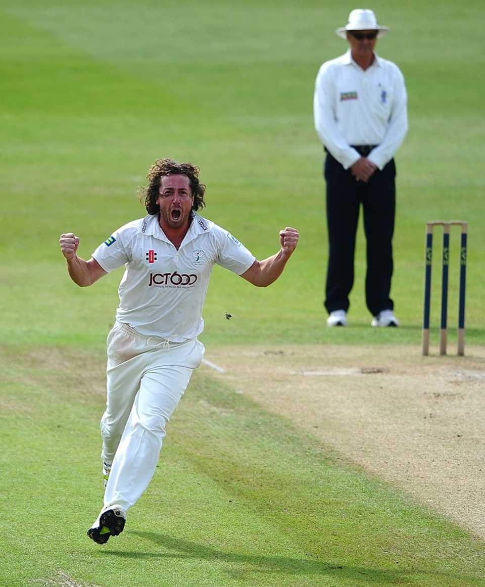 Ryan Sidebottom celebrates a wicket