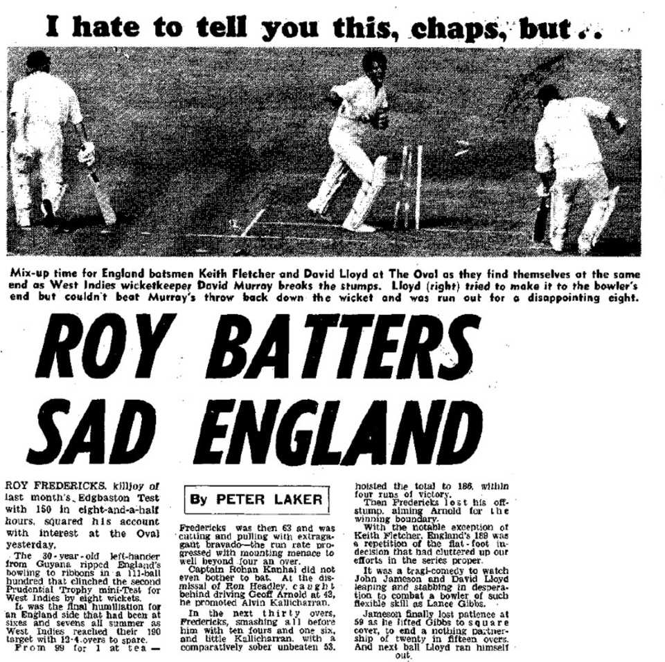 No nonsense from the <I>Daily Mirror</I>, England v West Indies, Prudential Cup, The Oval September 7, 1973