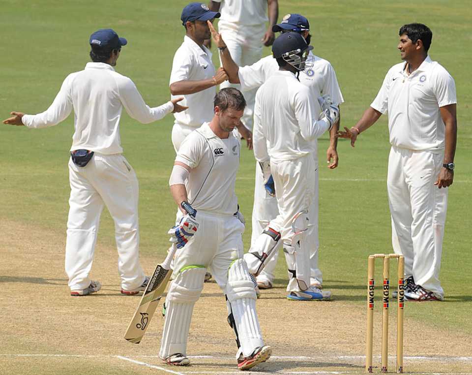 India A celebrate the wicket of Carl Cachopa 