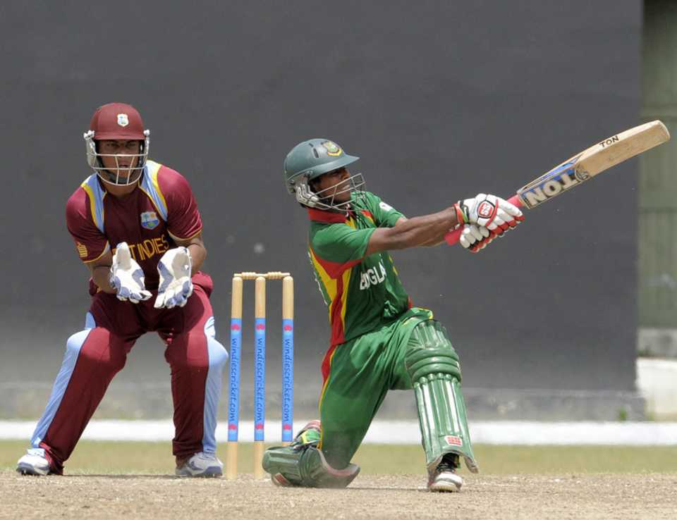 Mosaddek Hossain hits out during his match-winning innings of 70, West Indies U-19s v Bangladesh U-19s, 2nd ODI, Georgetown, October 9, 2013