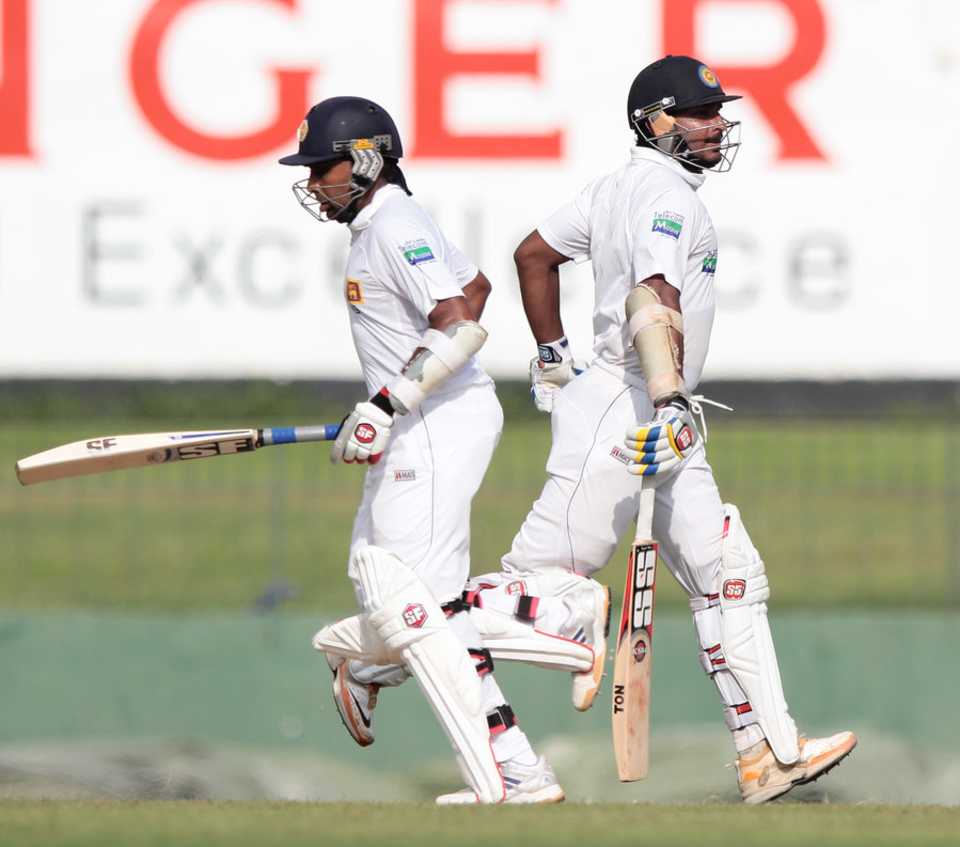 Kumar Sangakkara and Mahela Jayawardene during their 174-run stand for Board XI, SLC Board XI v Sri Lanka A, Four-Day Triangular Tournament, SSC, 2nd day, October 23, 2013
