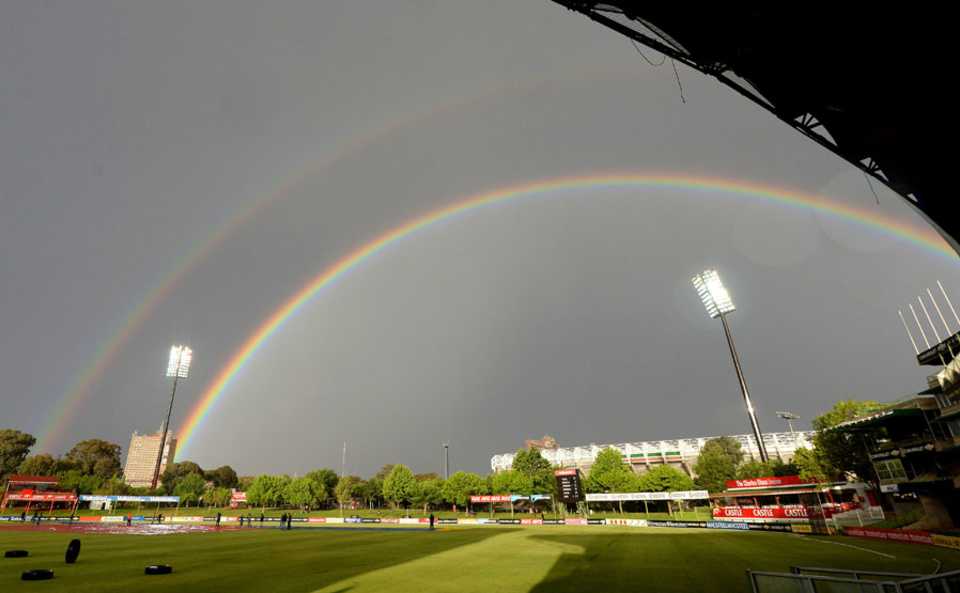 A rare double rainbow during the Knights and Lions match 