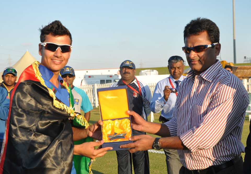 Left-arm spinner Zia-ur-Rehman won the Man-of-the-Match award for his five-for, Afghanistan Under-19 v Sri Lanka Under-19, Under-19 Asia Cup, Abu Dhabi, December 28, 2013